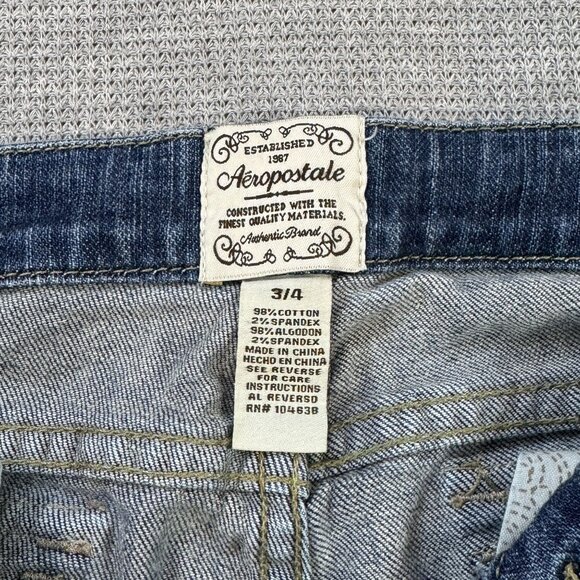 Aeropostale Womens Blue Denim Capri Jeans Size 3/4 Medium Wash Stretch Pockets - Picture 7 of 13